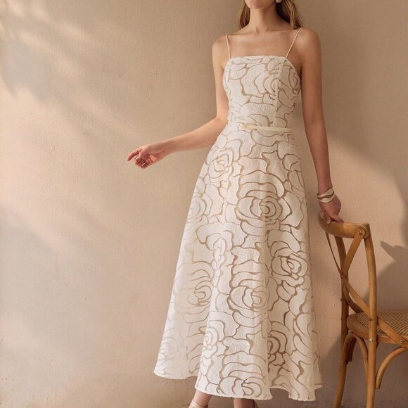 Dresses & Skirts - White Elegant Women's French Strapless Floral A-Line Dress
